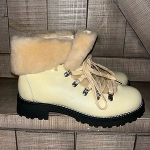 New J Crew Nordic Faux-Shearling Leather Hiking Boots in Soft Yellow | Sz 11-M